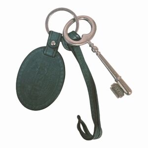 Vintage Fossil Green Turquoise Oval Leather Silver Tone Key Lock Bag Charm Fob